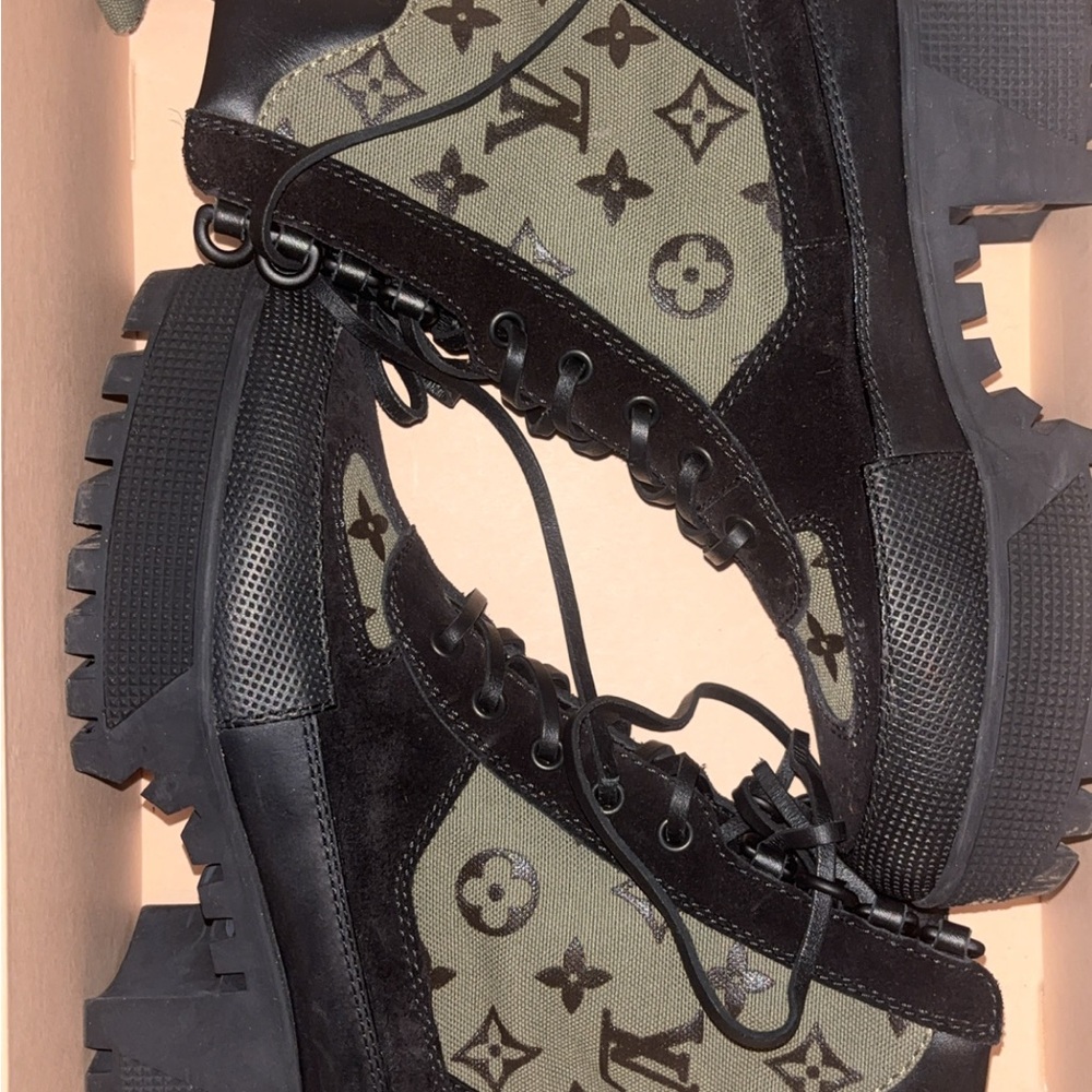 Louis Vuitton Black and Olive Combat Boots